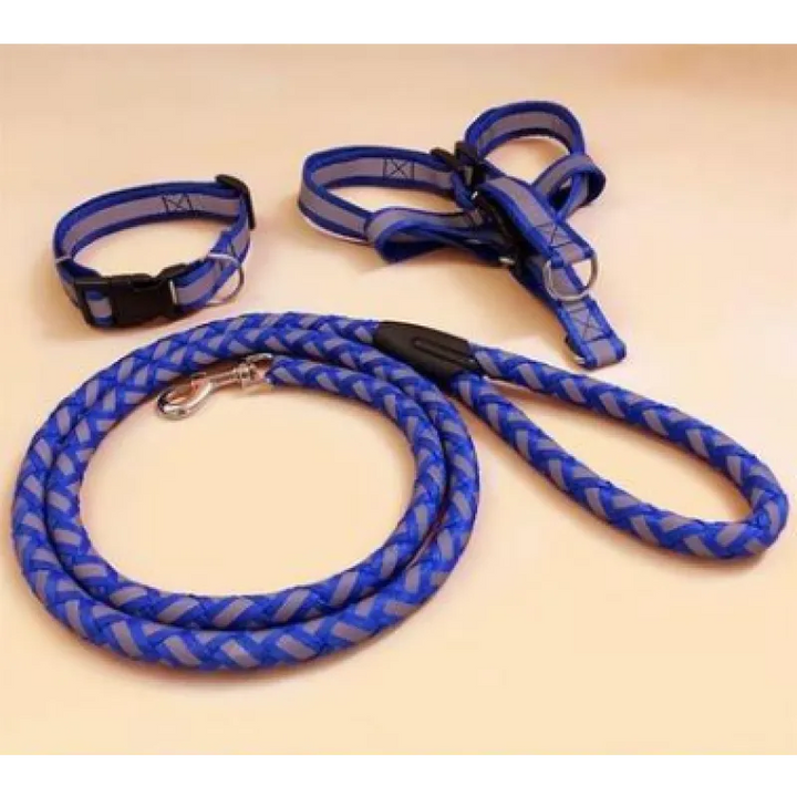 Durable reflective dog harness with a strong, multi-functional lead, part of essential dog accessories for safety.