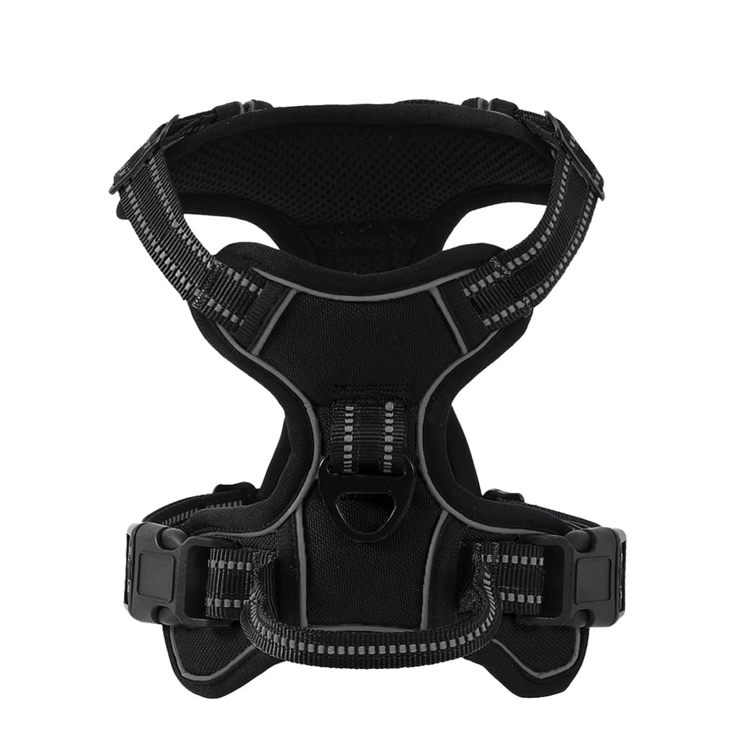 Reflective dog harness for night safety, adjustable for all dog sizes, secure pet vest for walking