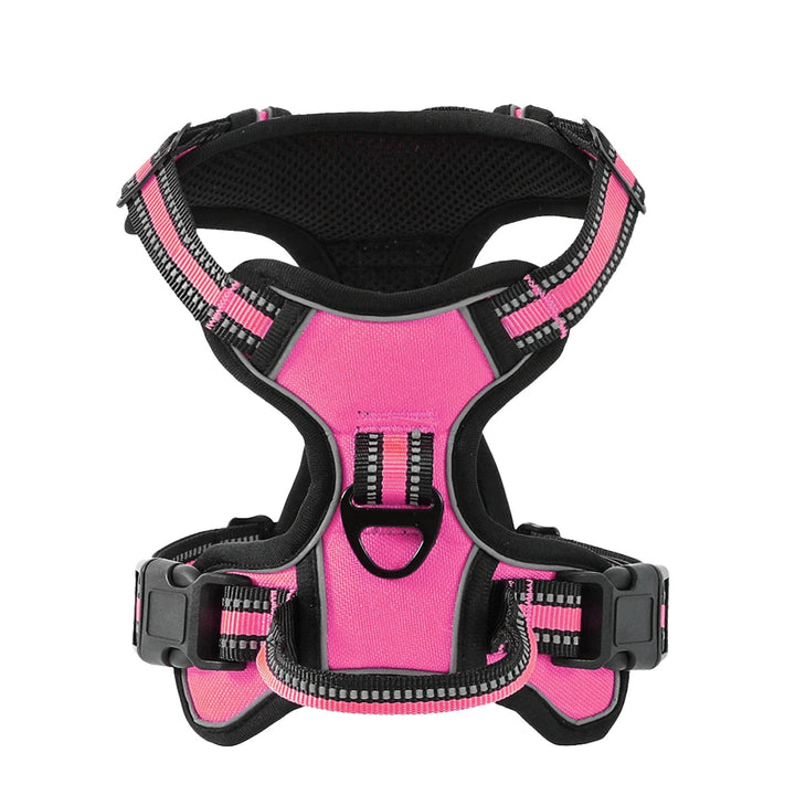 Breathable reflective dog harness with soft padding, ideal for long walks and active pets