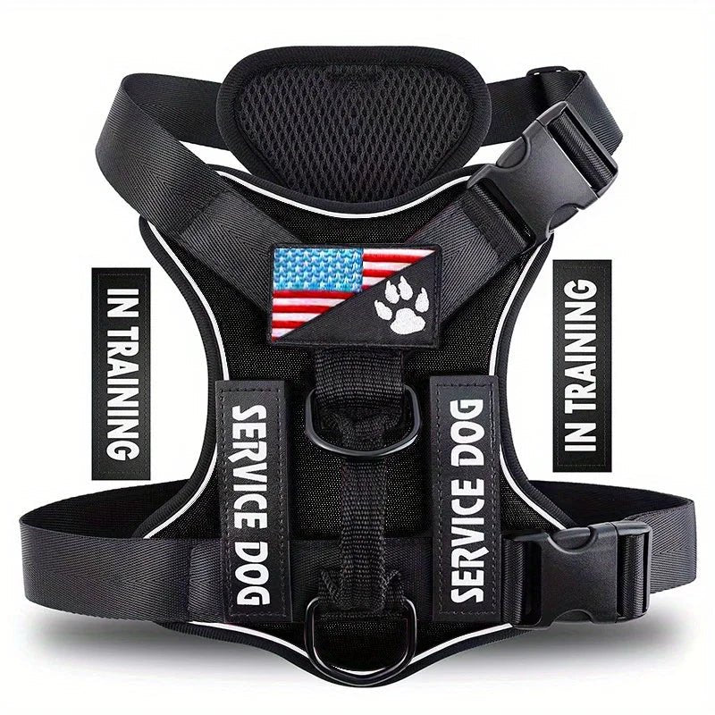 Reflective dog harness with handle & removable patches, comfortable pet vest
