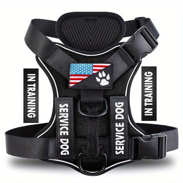 Reflective dog harness with handle & removable patches, comfortable pet vest