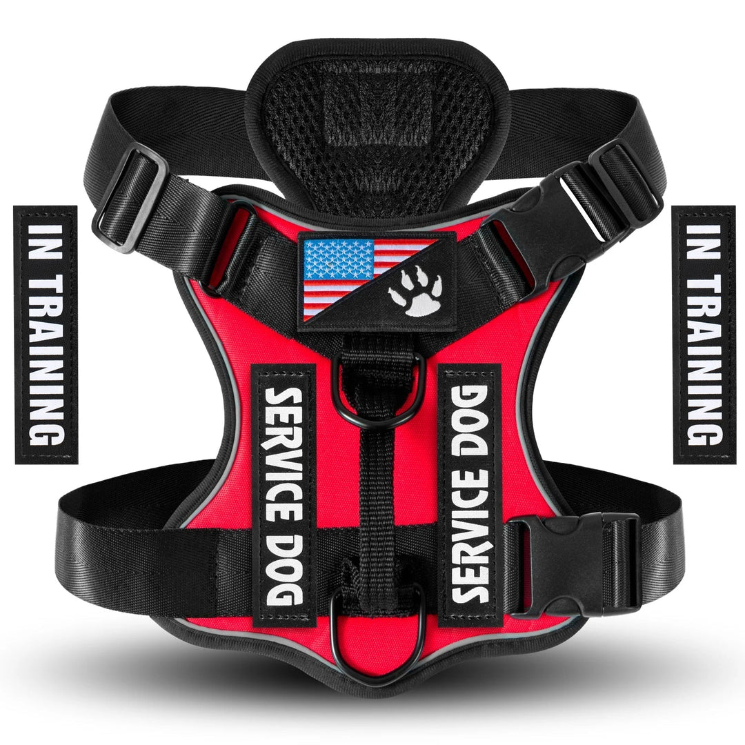 Reflective K9 dog harness with strong handle & interchangeable patches, robust pet vest