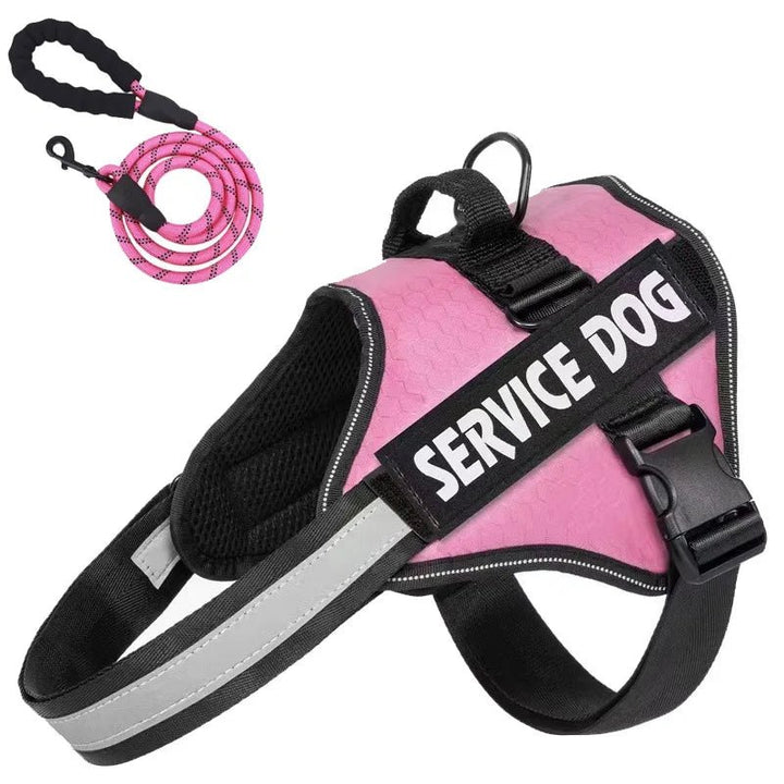 Comfort-fit reflective dog harness for service animals, includes matching leash