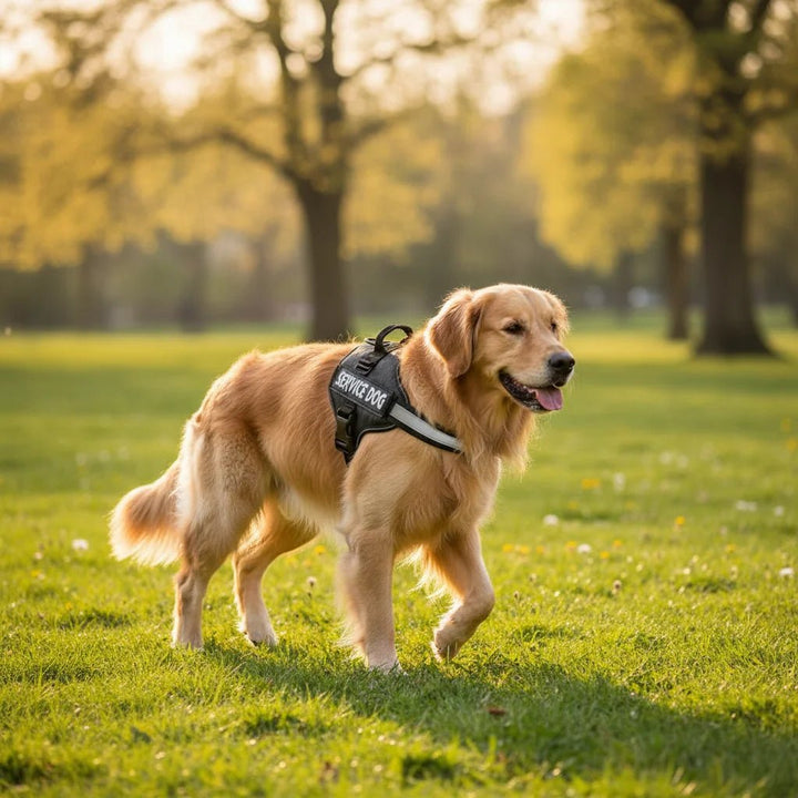 Pet walking safety: Reflective dog harness with service vest and durable leash