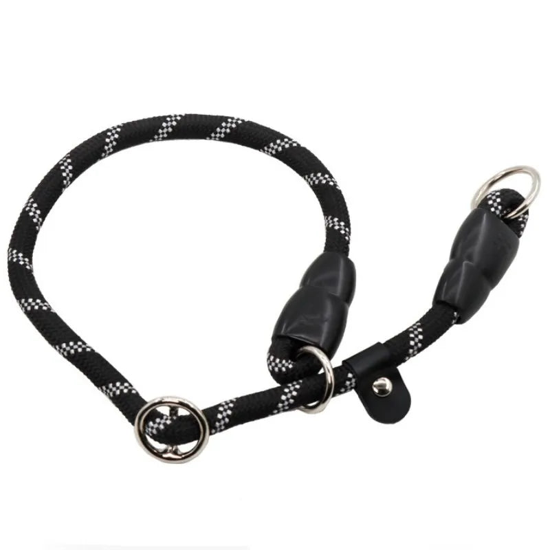 Reflective dog leash for night walks, adjustable & durable, enhancing pet safety.