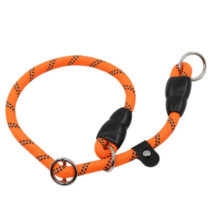 Close-up of reflective stitching on a durable dog leash, great for pet safety after dark.