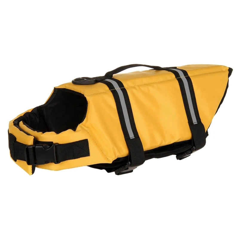 Dog safety gear: a reflective pet vest with strong D-ring for leash attachment during water adventures.