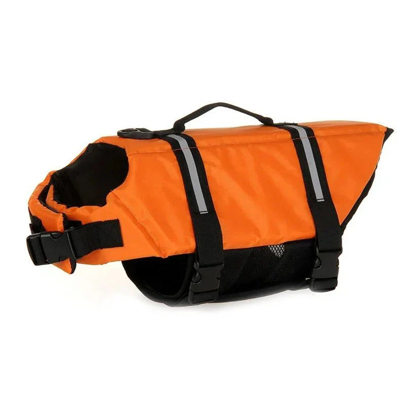 Reflective dog swim vest in action, providing buoyancy and security for a dog