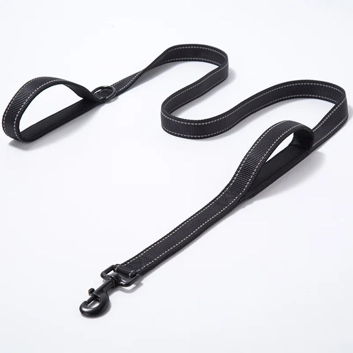 Large dog reflective leash, double padded handles for control, strong polyester pet supplies.