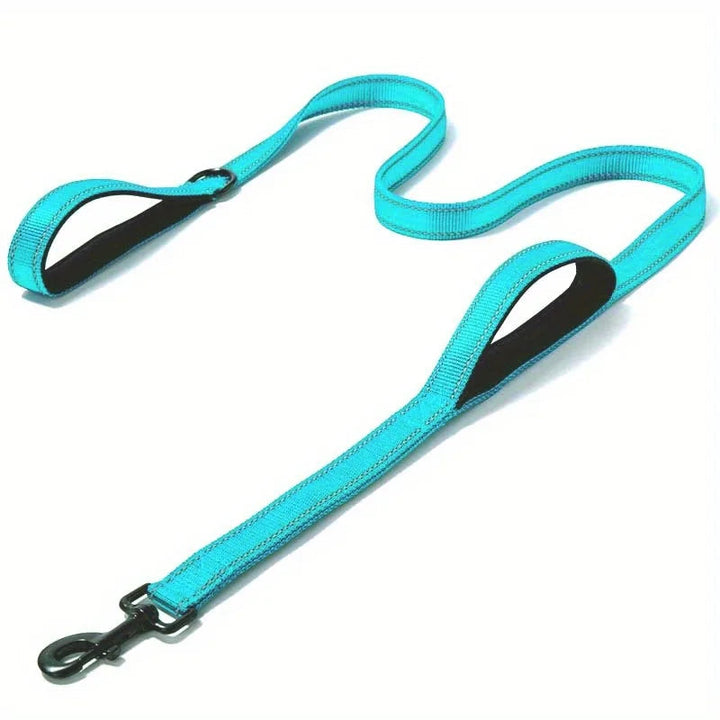 Strong double handle dog leash, reflective design for night walks, essential large dog pet supplies.