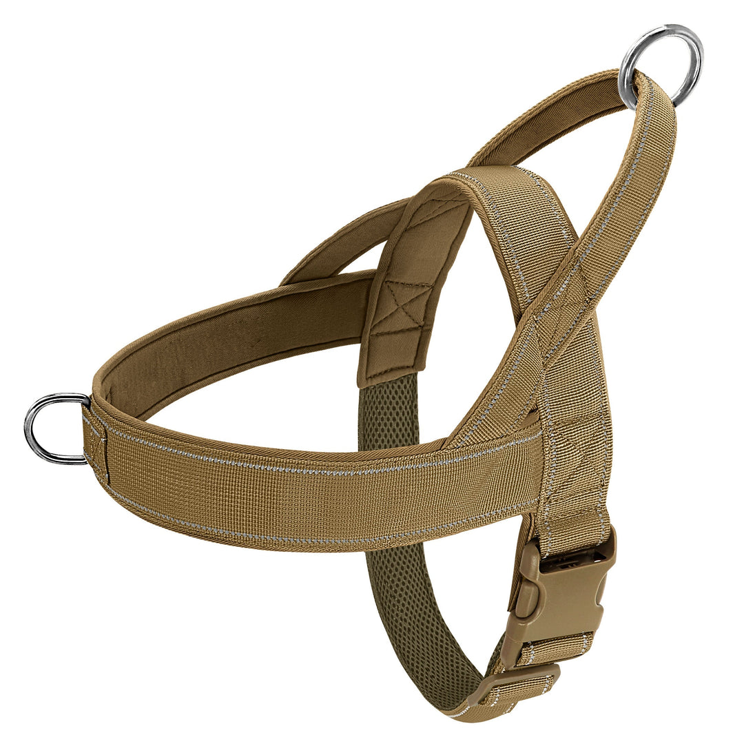 Reflective no pull dog harness, black, with sturdy handle for medium dogs, ideal for night safety