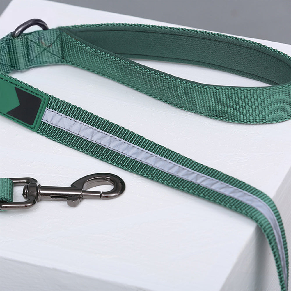 Reflective dog collar with ID tag ring, essential for pet safety and personalized identification.