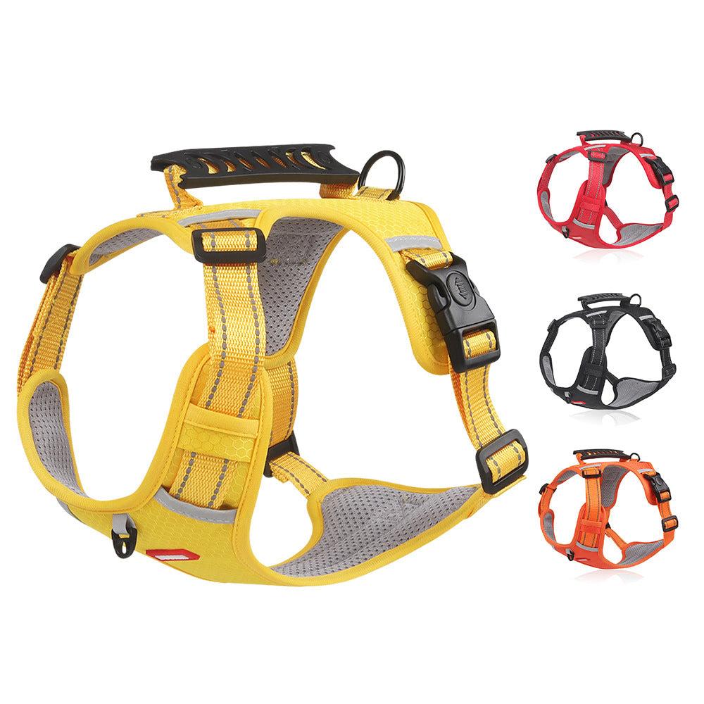 Black reflective no-pull dog harness, perfect for pet safety during night walks and outdoor adventures