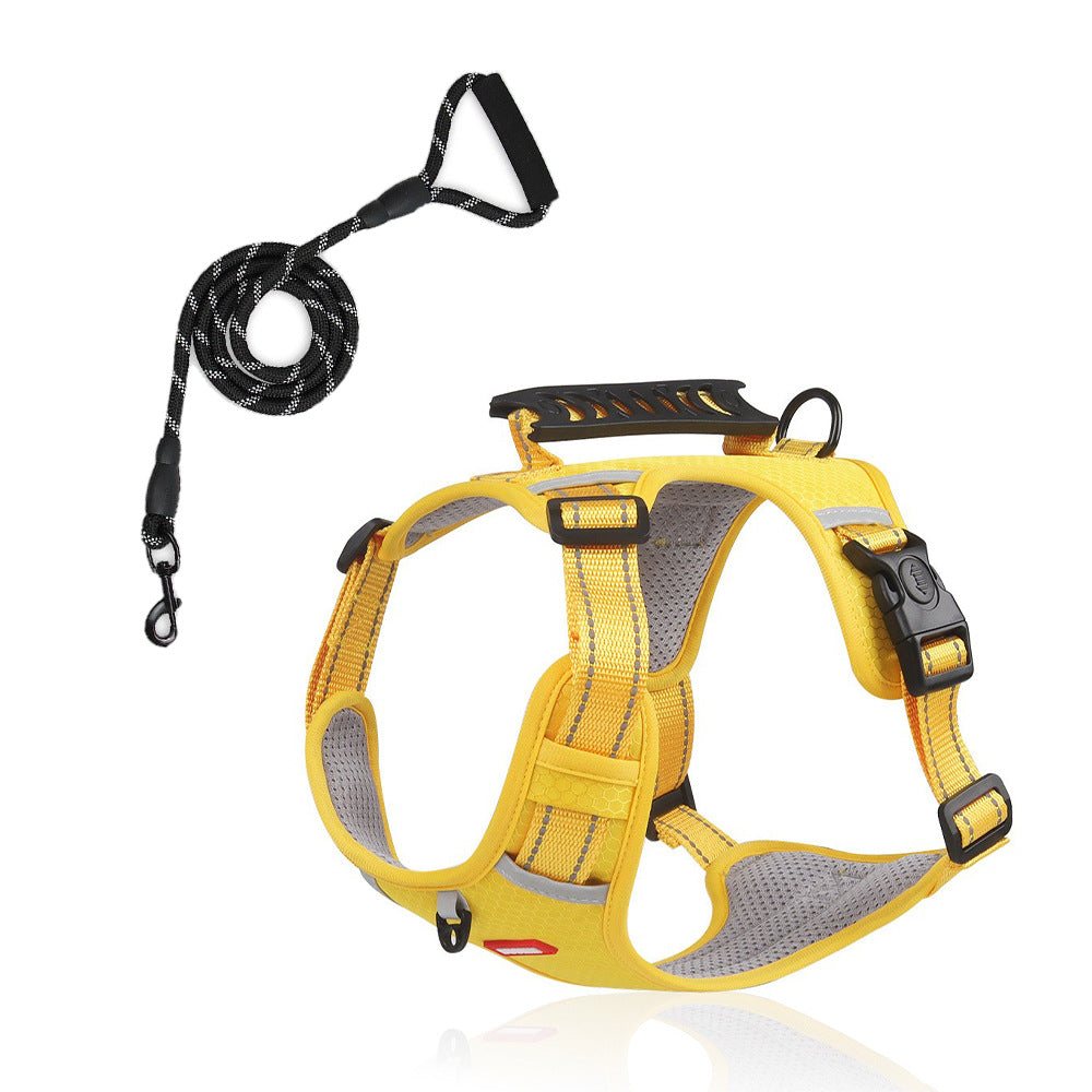 Reflective no-pull dog harness with breathable mesh lining, ensuring comfort for active dogs
