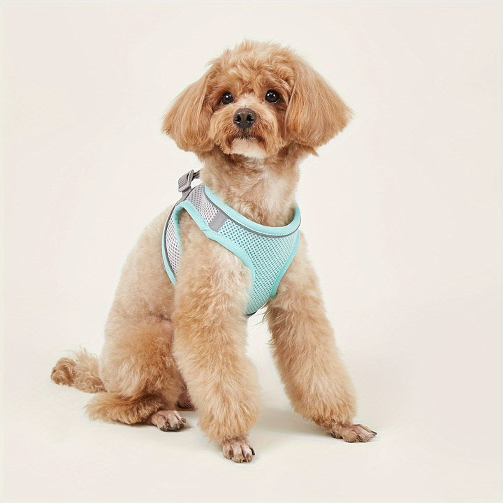 Lightweight green reflective mesh pet harness for small cats & dogs, easy to put on and take off.