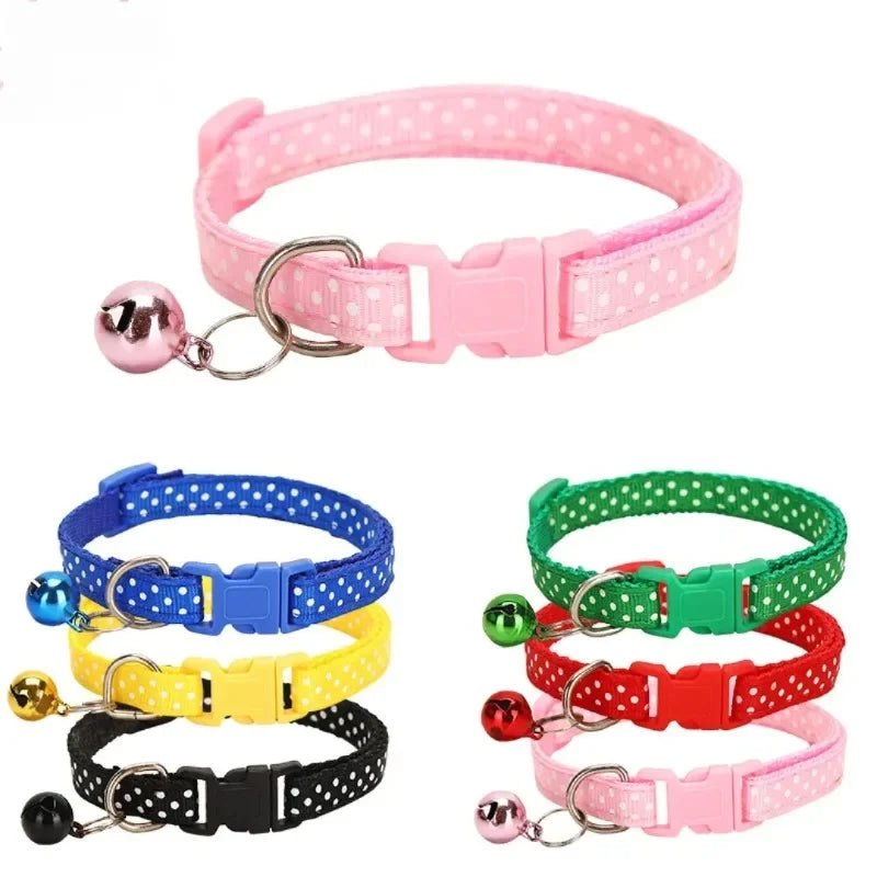 Unisex adjustable pet collar with reflective polka dots, durable nylon for cats and dogs