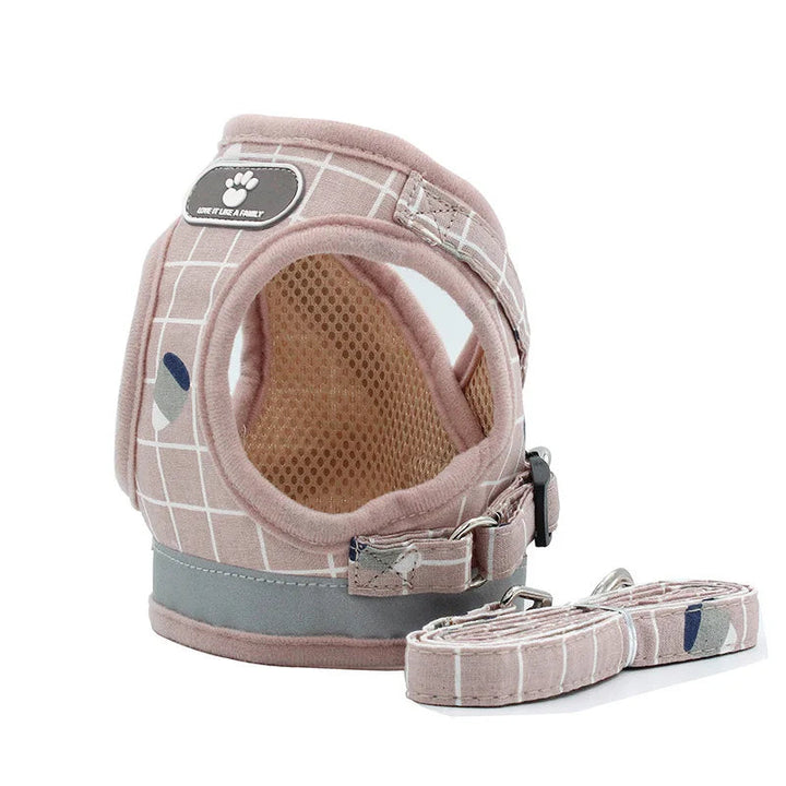 Blue reflective soft air mesh dog harness with matching adjustable leash, pet safety gear for small dogs.