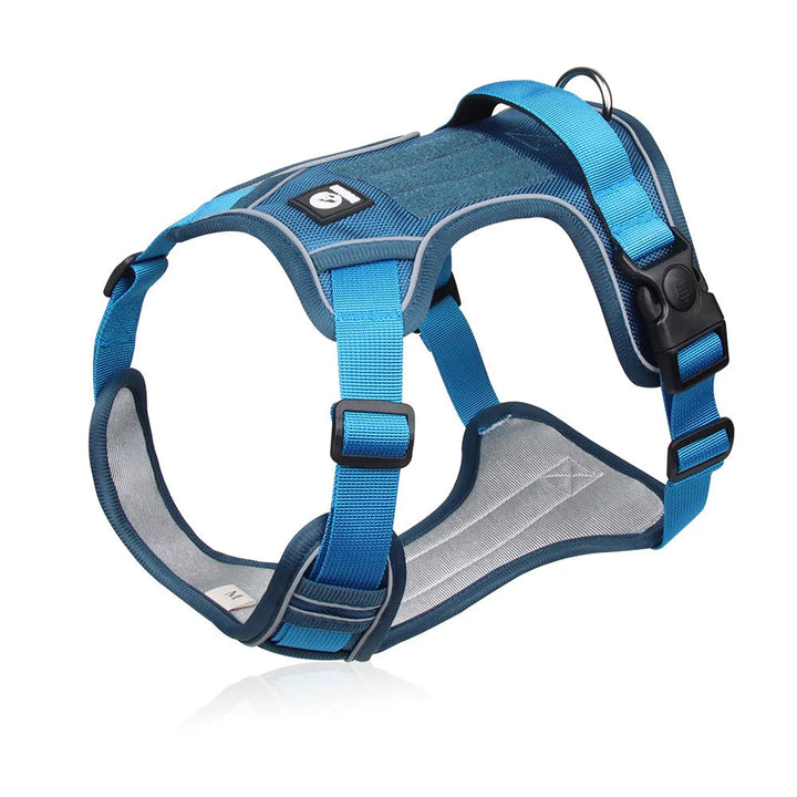 Unisex reflective tactical canine harness, adjustable for a secure fit during outdoor activities.