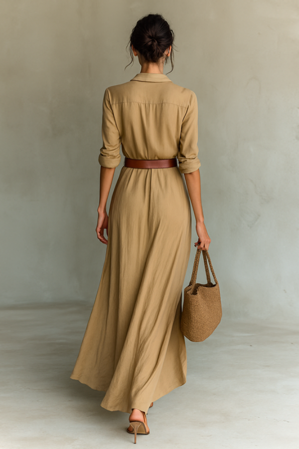 Flowy women's relaxed maxi dress, ideal for summer comfort & versatile everyday styling.