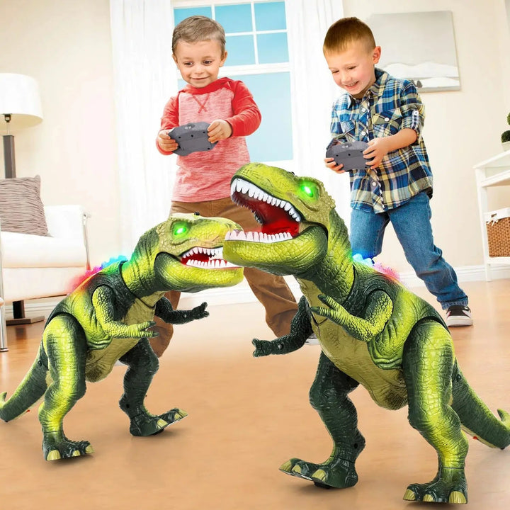 Electronic RC T-Rex dinosaur toy roaring & walking, perfect for boys & girls. Light-up prehistoric beast action.