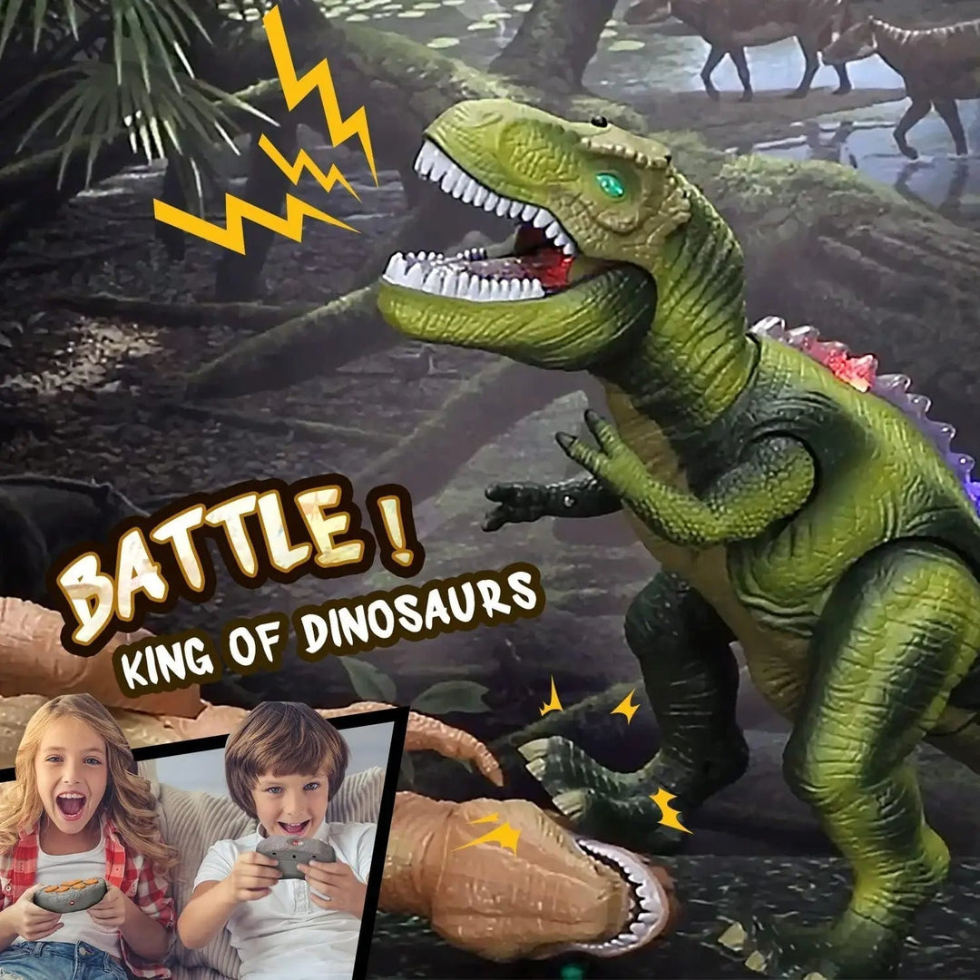 Boys' and girls' remote control T-Rex dinosaur toy with articulated movement, roaring audio, and flashing lights. Dino gift.
