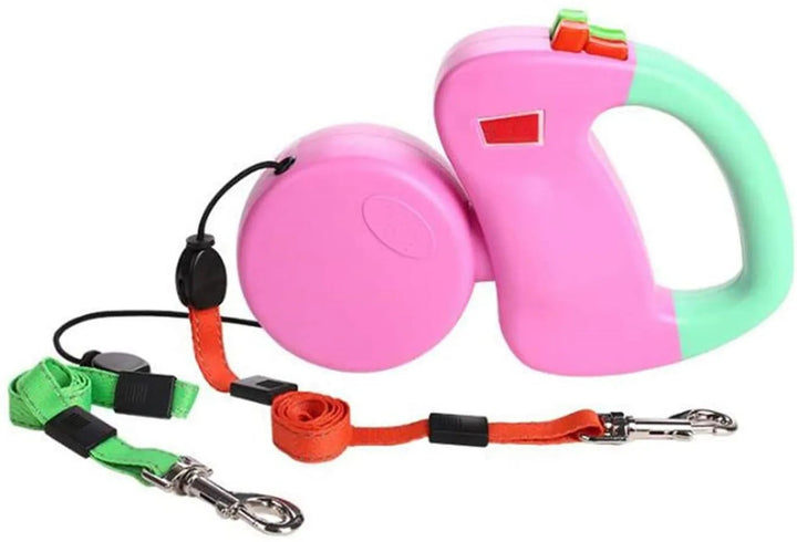 Innovative dual retractable leash for dogs with reflective elements, perfect for pet walking accessories.