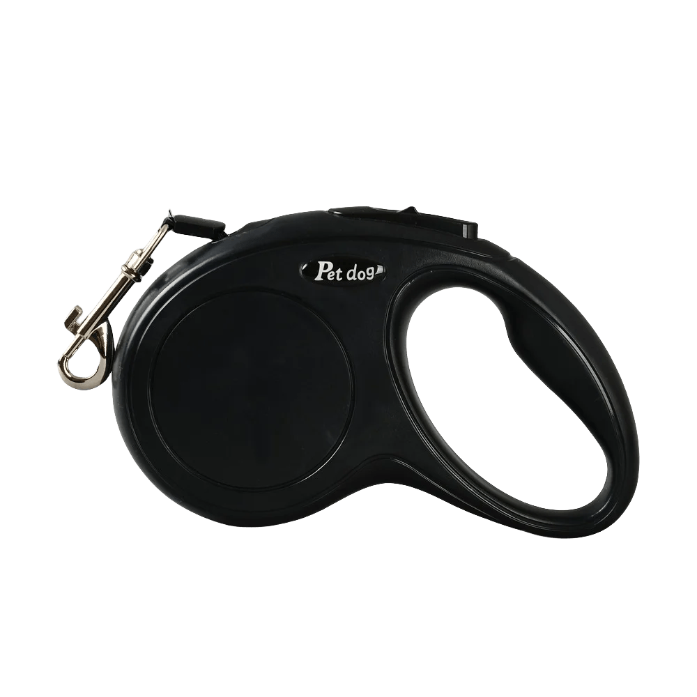 Retractable dog leash for small pets, black with ergonomic handle, 16ft nylon tape