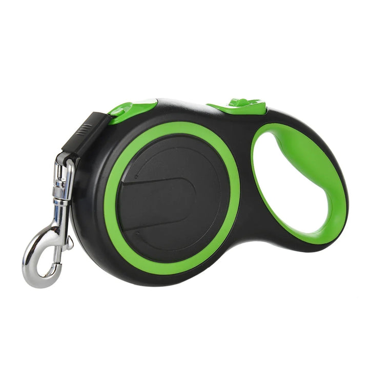Retractable dog leash extended, showing its length suitable for large dogs and training.