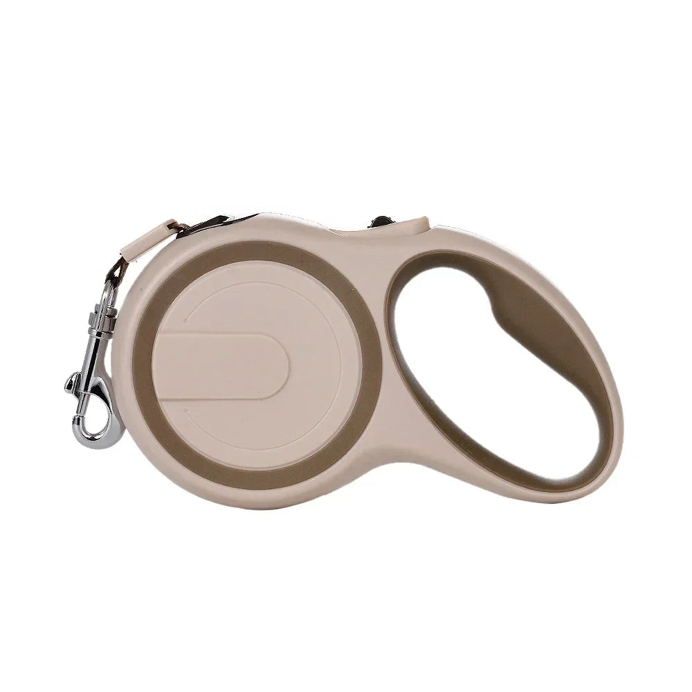 Adjustable retractable dog leash with reflective stitching for enhanced visibility and safety.