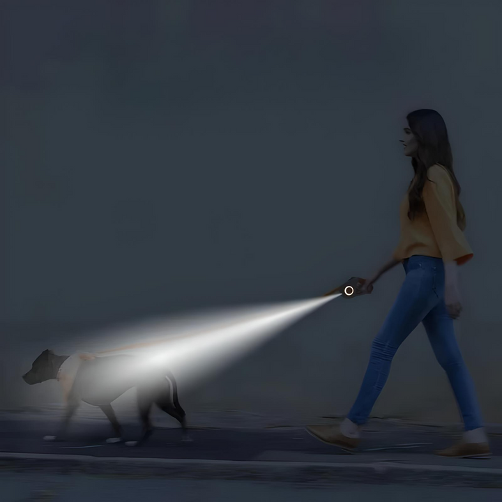 Unisex retractable dog leash black with integrated LED light for enhanced pet safety during evening walks.