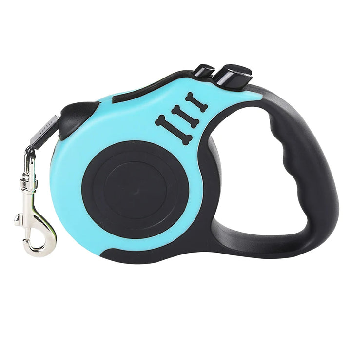 Side view of a tangle-free retractable dog leash, focused on the quick-lock feature