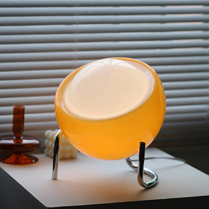Retro Glass Orb Ambient Lamp. Nordic style table light for home decor. Modern classic LED accent for bedroom.