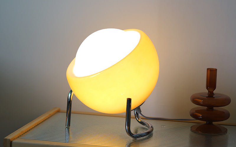 Nordic style retro glass orb lamp. Stylish home accent light, ideal LED table lamp for ambient living room decor.