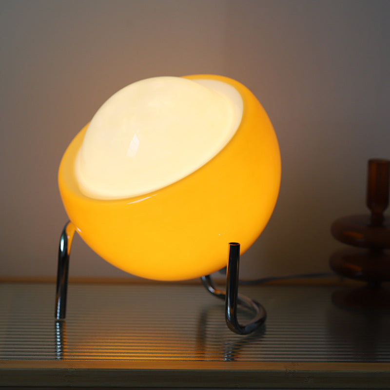 Modern classic glass orb lamp. Retro Nordic style ambient LED light, perfect table accent for elegant home decor.