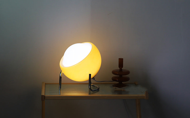 Nordic glass orb lamp, a retro LED ambient light. Stylish table lamp accent for bedroom, living room, and home decor.