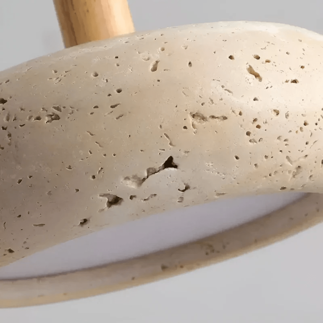 Elegant wood & stone LED ceiling light, retro design for a peaceful home decor and warm, natural ambiance.