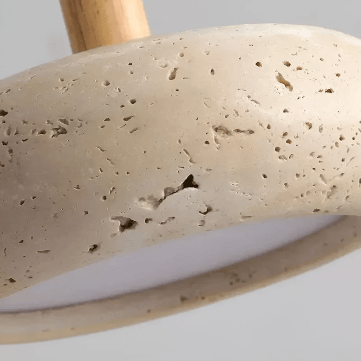 Elegant wood & stone LED ceiling light, retro design for a peaceful home decor and warm, natural ambiance.