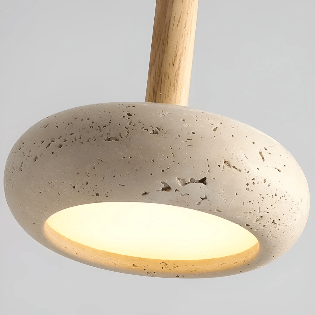 Handcrafted-look retro LED ceiling light, featuring natural wood & stone, adds a serene touch to any interior.