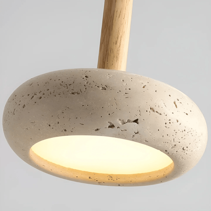 Handcrafted-look retro LED ceiling light, featuring natural wood & stone, adds a serene touch to any interior.