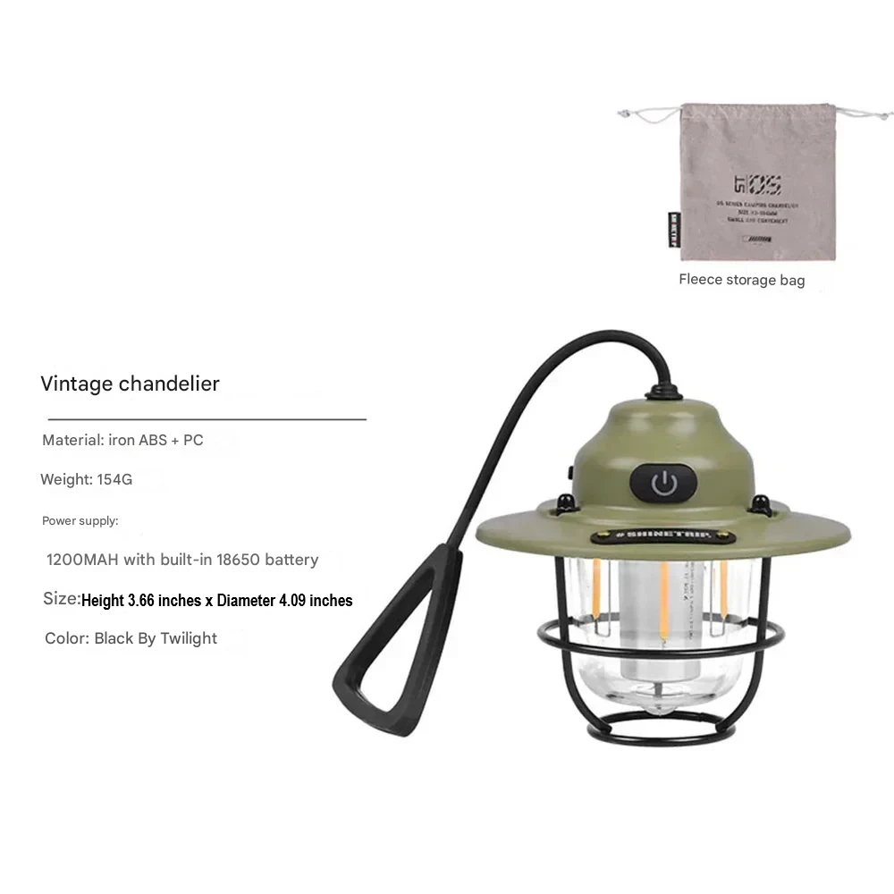 Durable outdoor gear: retro rechargeable LED camping lantern, provides bright, warm light for any adventure.