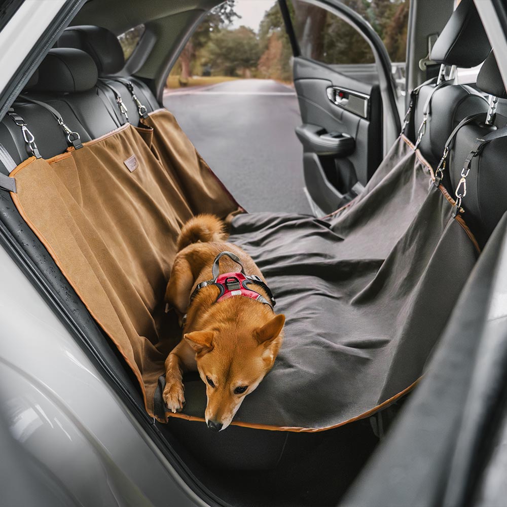 Outdoor gear: versatile waterproof pet car seat cover & camping mat, retro pattern, black.