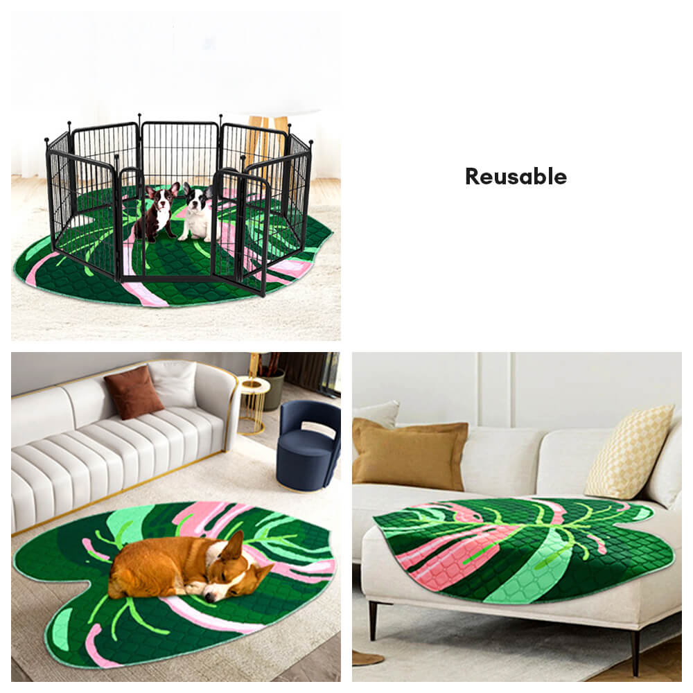 Non-slip absorbent dog pad for pet training, shown rolled up, highlighting its reusability.