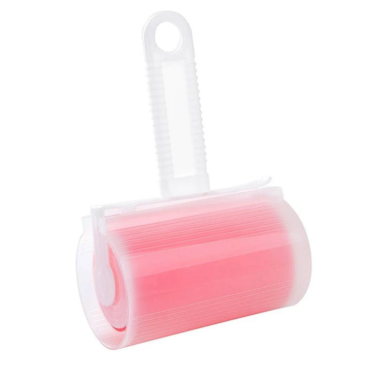 Universal adhesive lint roller, reusable for pet hair, lint, and dust removal.