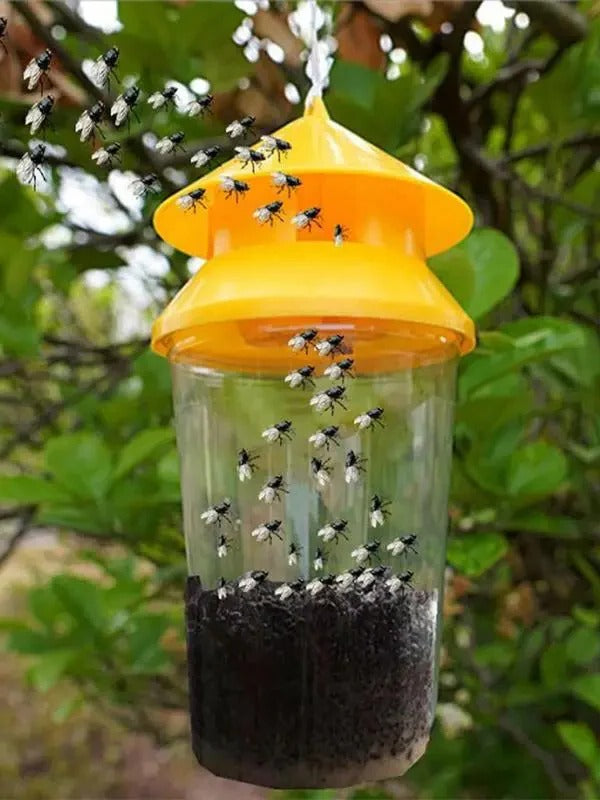 Durable reusable fly trap, a garden accessory for effective insect control and pest deterrence on any patio.