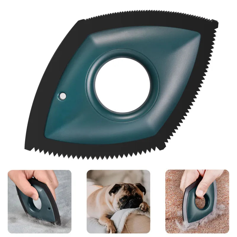 Image of dog hair being easily removed from upholstery with a pet hair remover tool, great for pet care