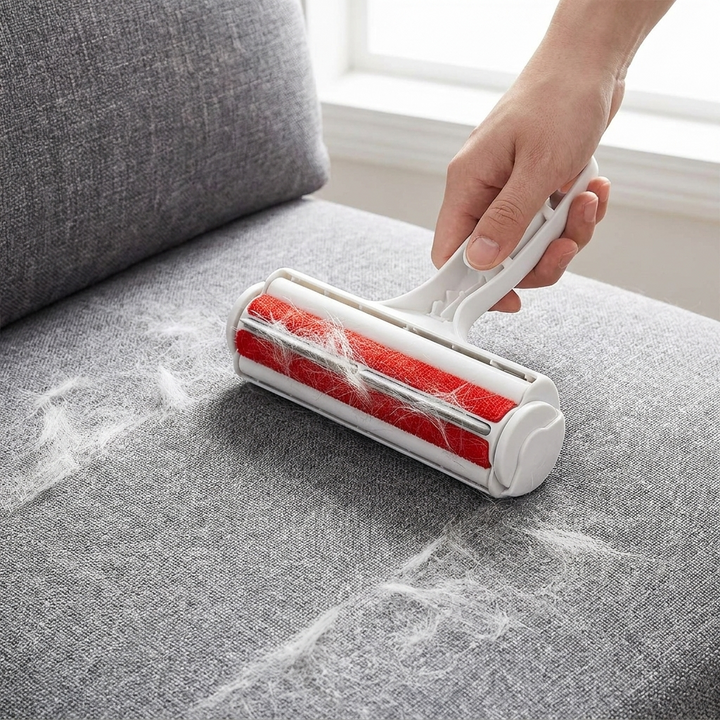 Reusable pet hair remover effectively cleans dog & cat fur from upholstery, clothes, and car interiors. Eco-friendly lint tool.