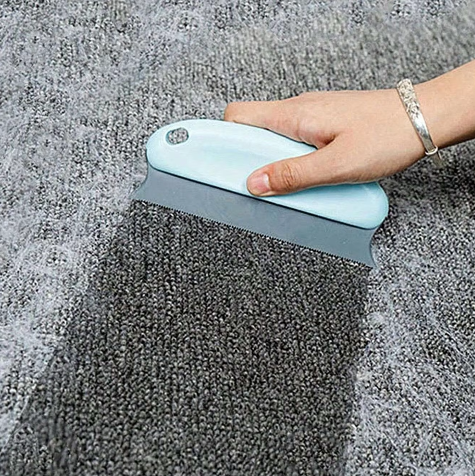 Pet hair remover for furniture and clothes, displayed with removed pet fur on its surface, proving its efficacy.