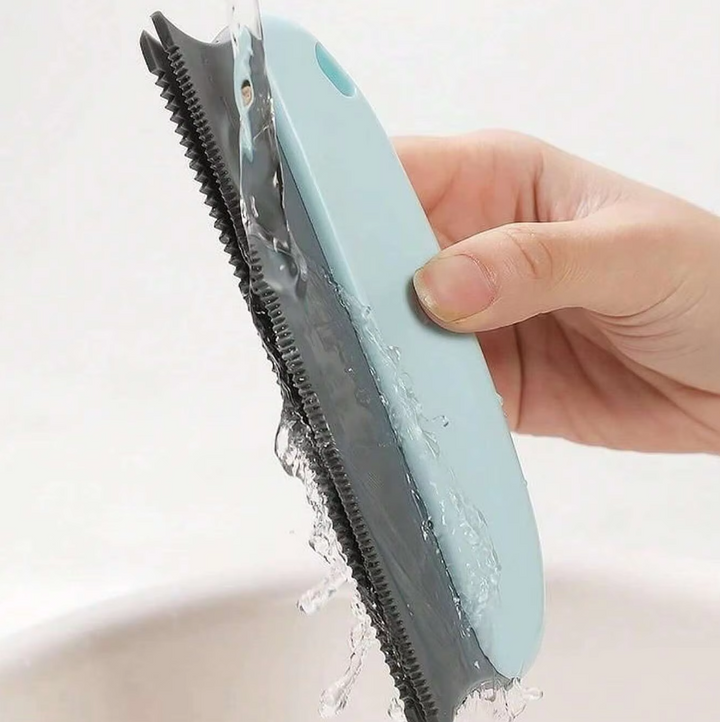 Reusable lint roller for pet hair removal on a white blanket, highlighting its use for pet accessories.