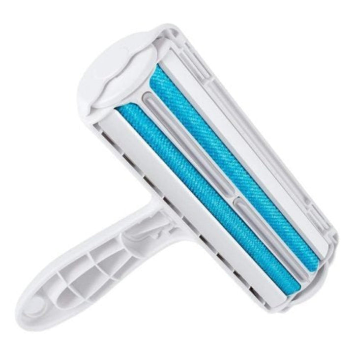 Two reusable pet cleaning lint rollers, one on a carpet, one on clothing, for effective home care