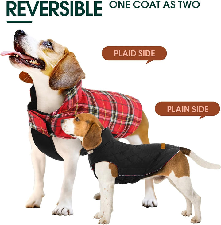 Reversible dog coat, classic British check, waterproof and warm for winter.